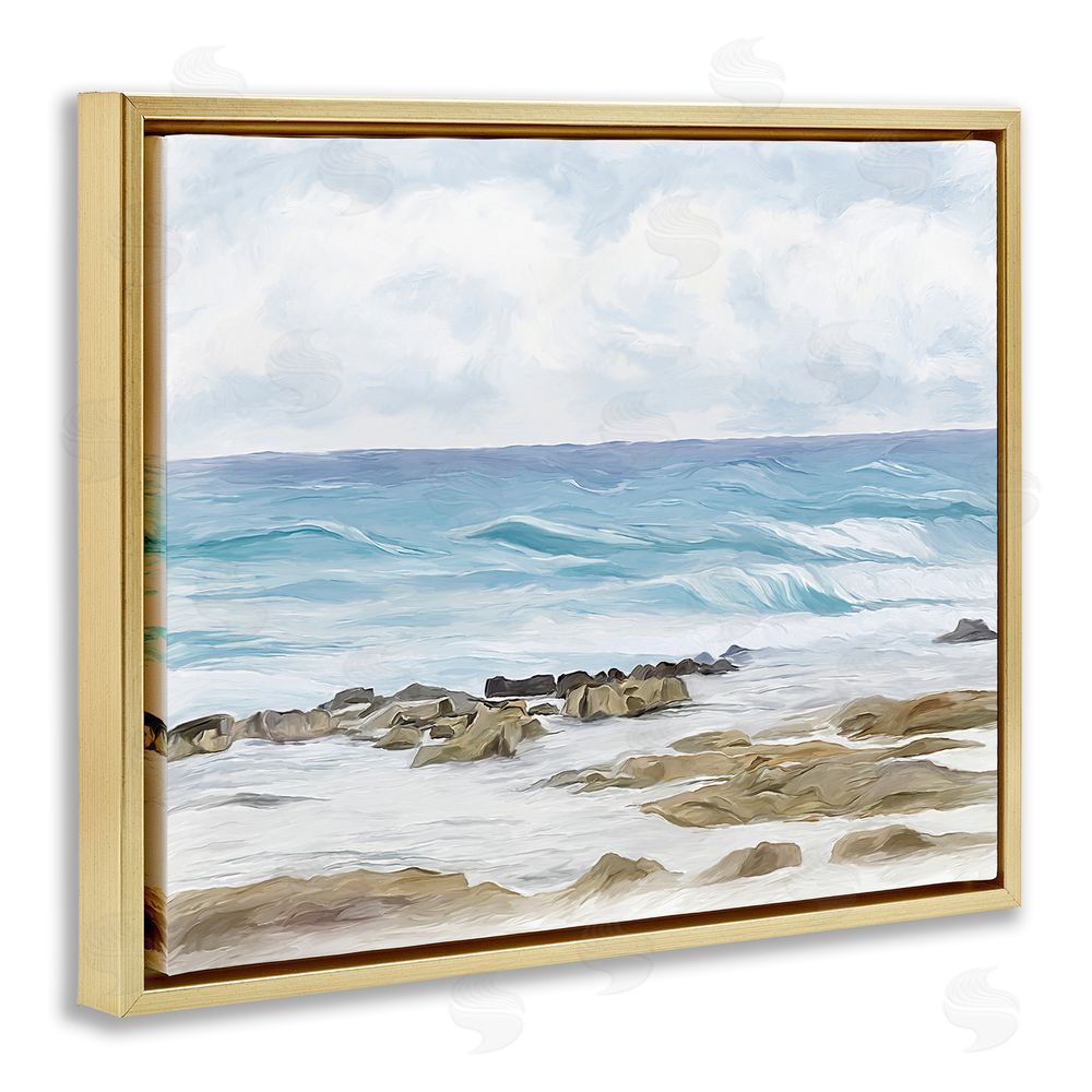 Ramona Murdock Rocky Shore Beach Waves Gold Floating Frame Canvas Wall Art Print