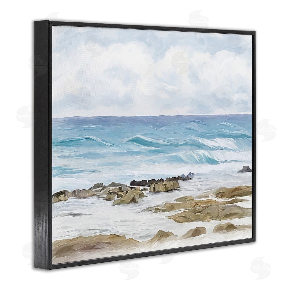 Ramona Murdock Rocky Shore Beach Waves Black Framed Giclee Wall Art Print
