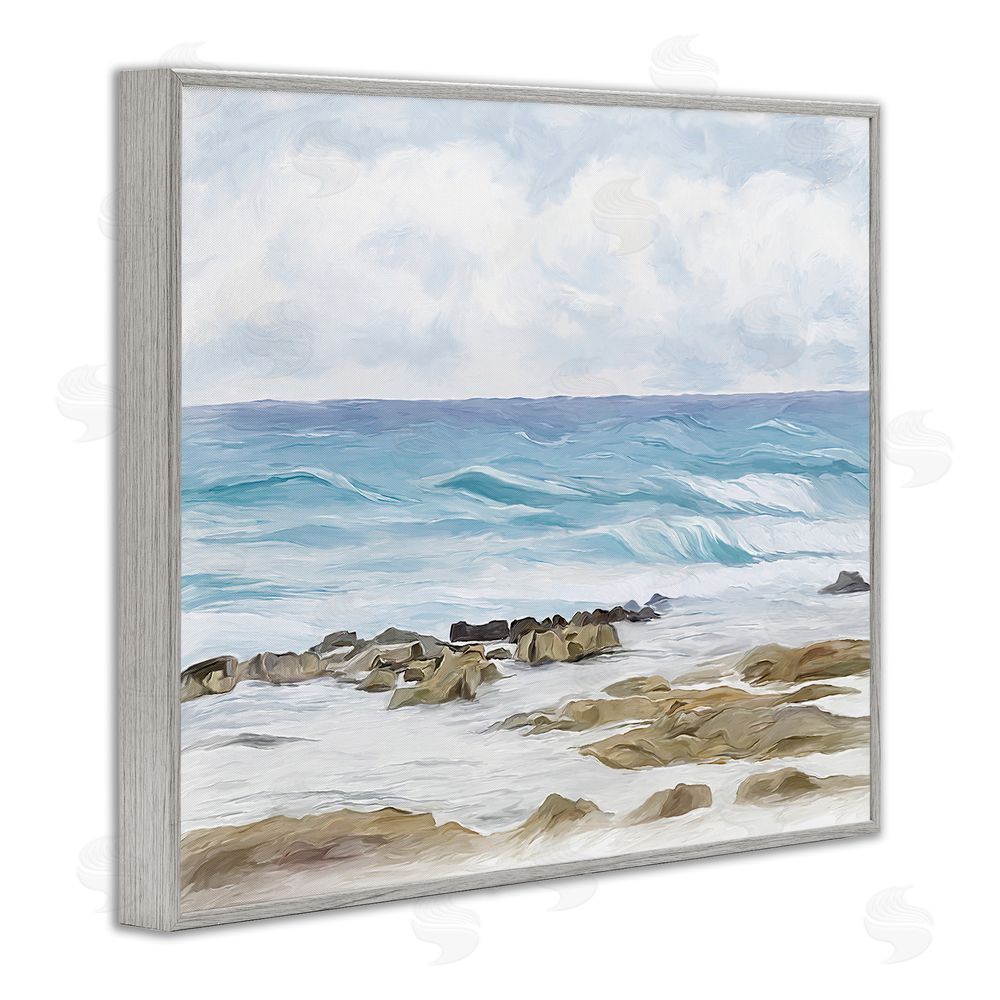 Ramona Murdock Rocky Shore Beach Waves Gray Framed Giclee Wall Art Print