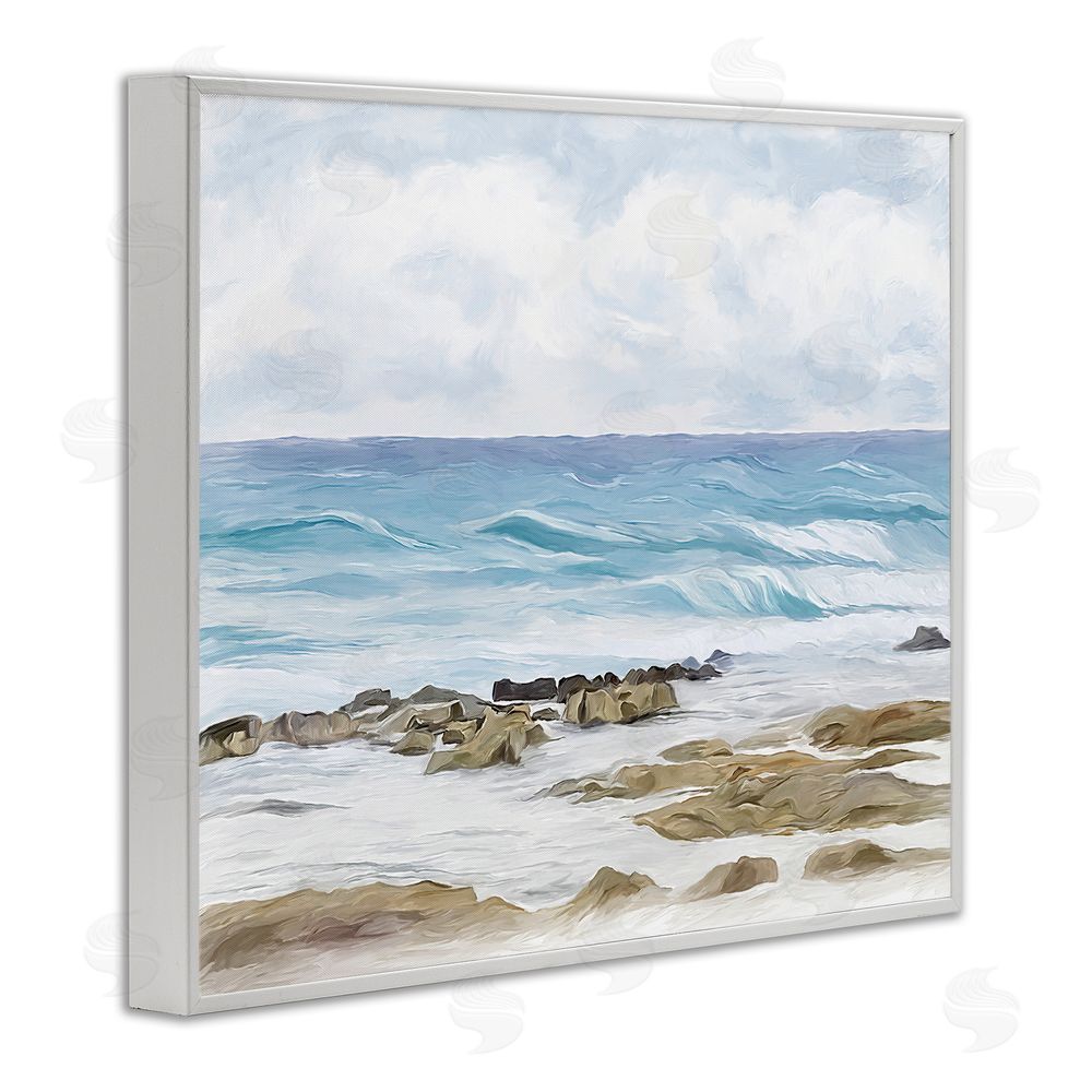Ramona Murdock Rocky Shore Beach Waves White Framed Giclee Wall Art Print