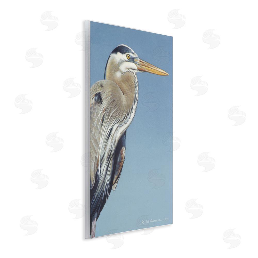 Rod Lawrence Heron Portrait on Blue Wall Plaque Art Print