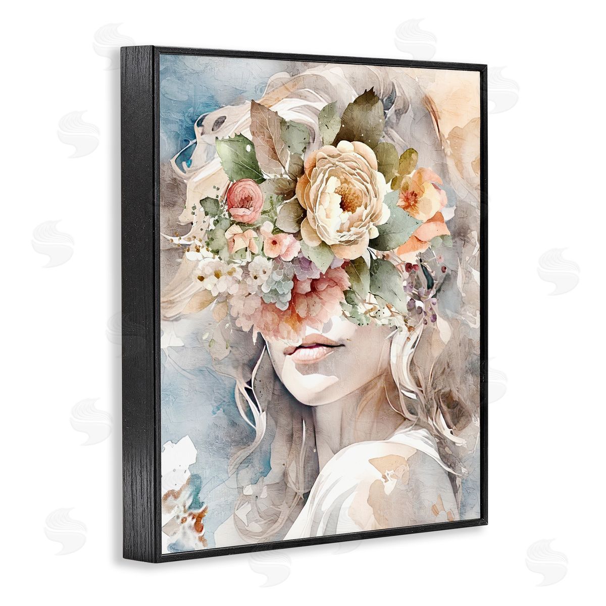 Floral Portrait of Girl Black Frame Print Wall Art, Home Decor by Kim Allen