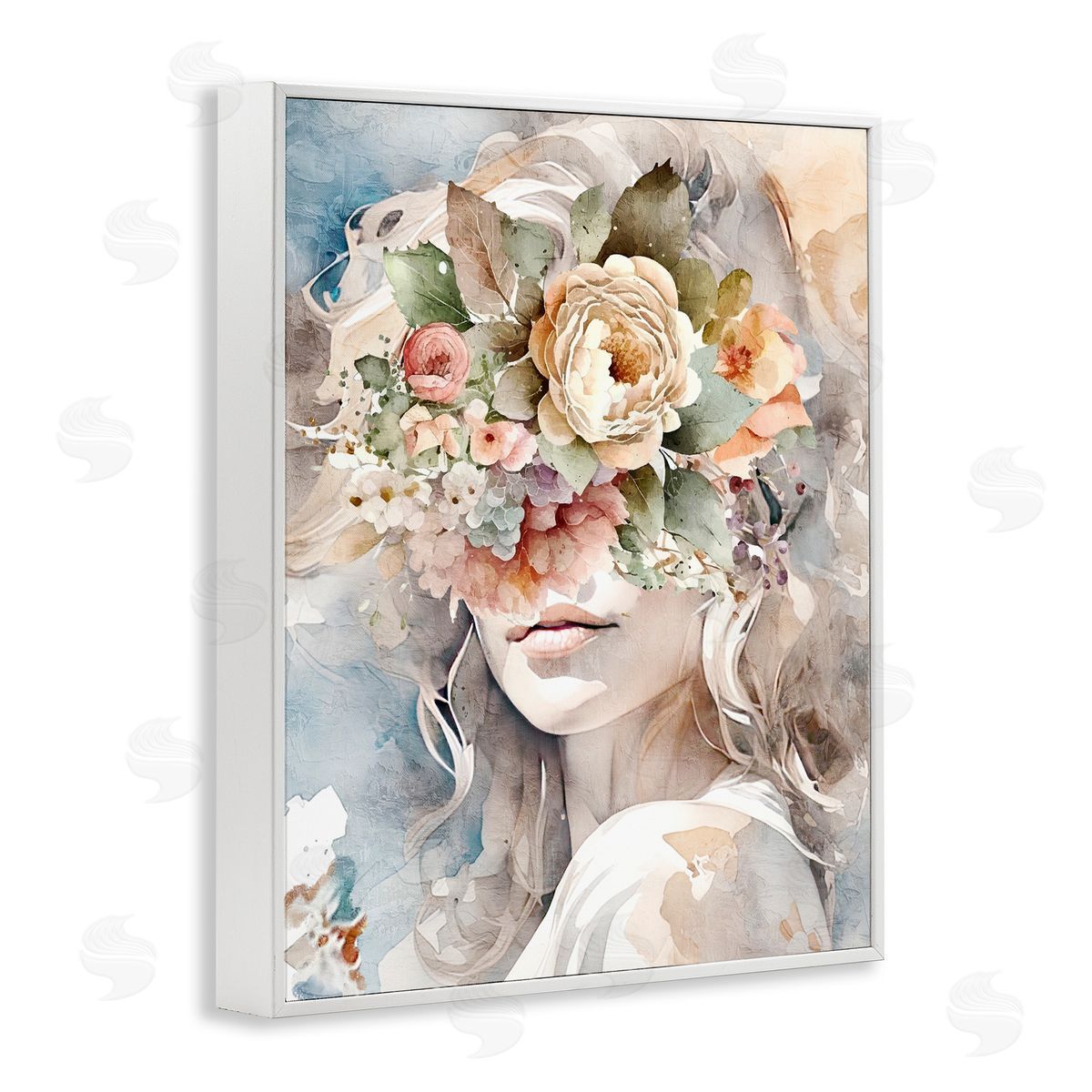 Floral Portrait of Girl White Frame Print Wall Art, Home Decor by Kim Allen