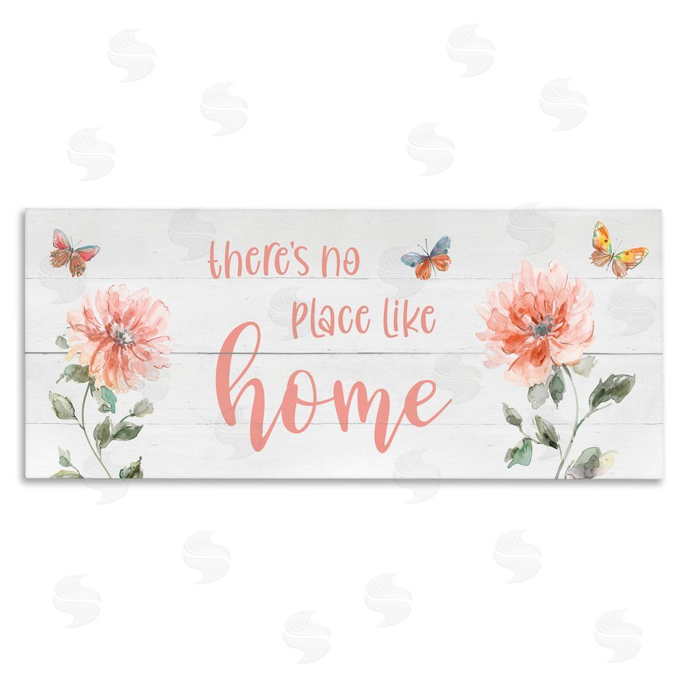 Livi Finn Floral Pink Home Phrase Stretched Canvas Wall Art Print