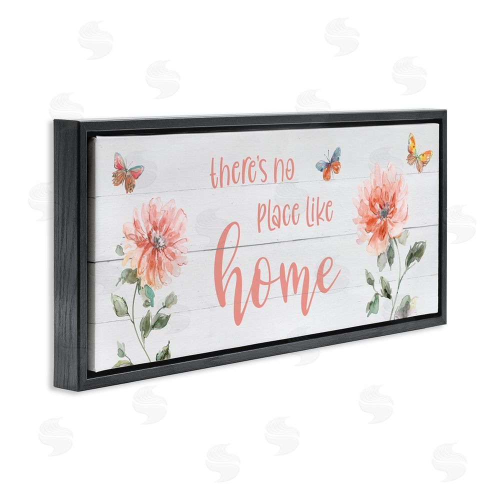 Livi Finn Floral Pink Home Phrase Black Floating Frame Canvas Wall Art Print