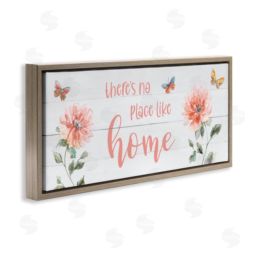 Livi Finn Floral Pink Home Phrase Brown Floating Frame Canvas Wall Art Print