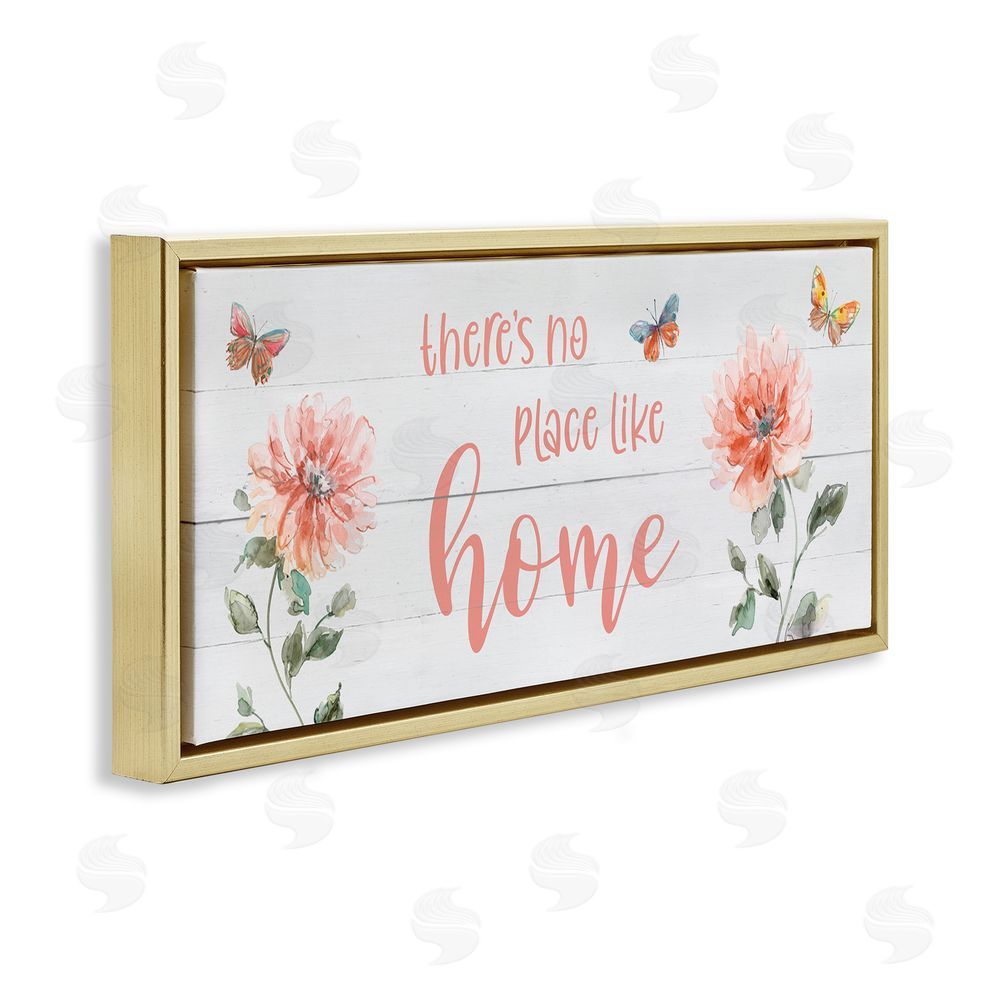 Livi Finn Floral Pink Home Phrase Gold Floating Frame Canvas Wall Art Print