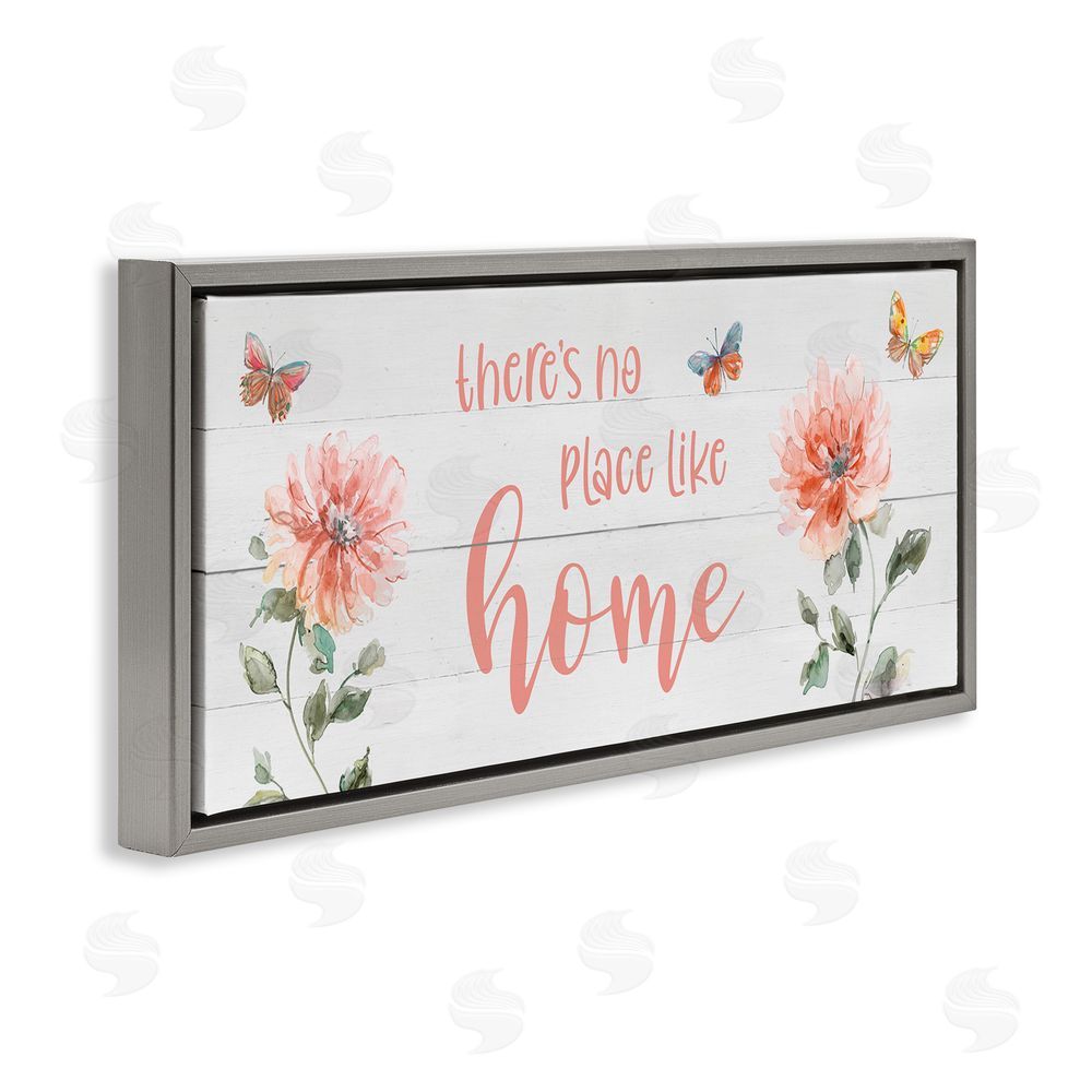 Livi Finn Floral Pink Home Phrase Grey Floating Frame Canvas Wall Art Print