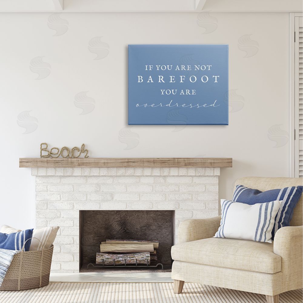 Stupell Studio Funny Barefoot Beach Phrase Canvas Wall Art Print in Room