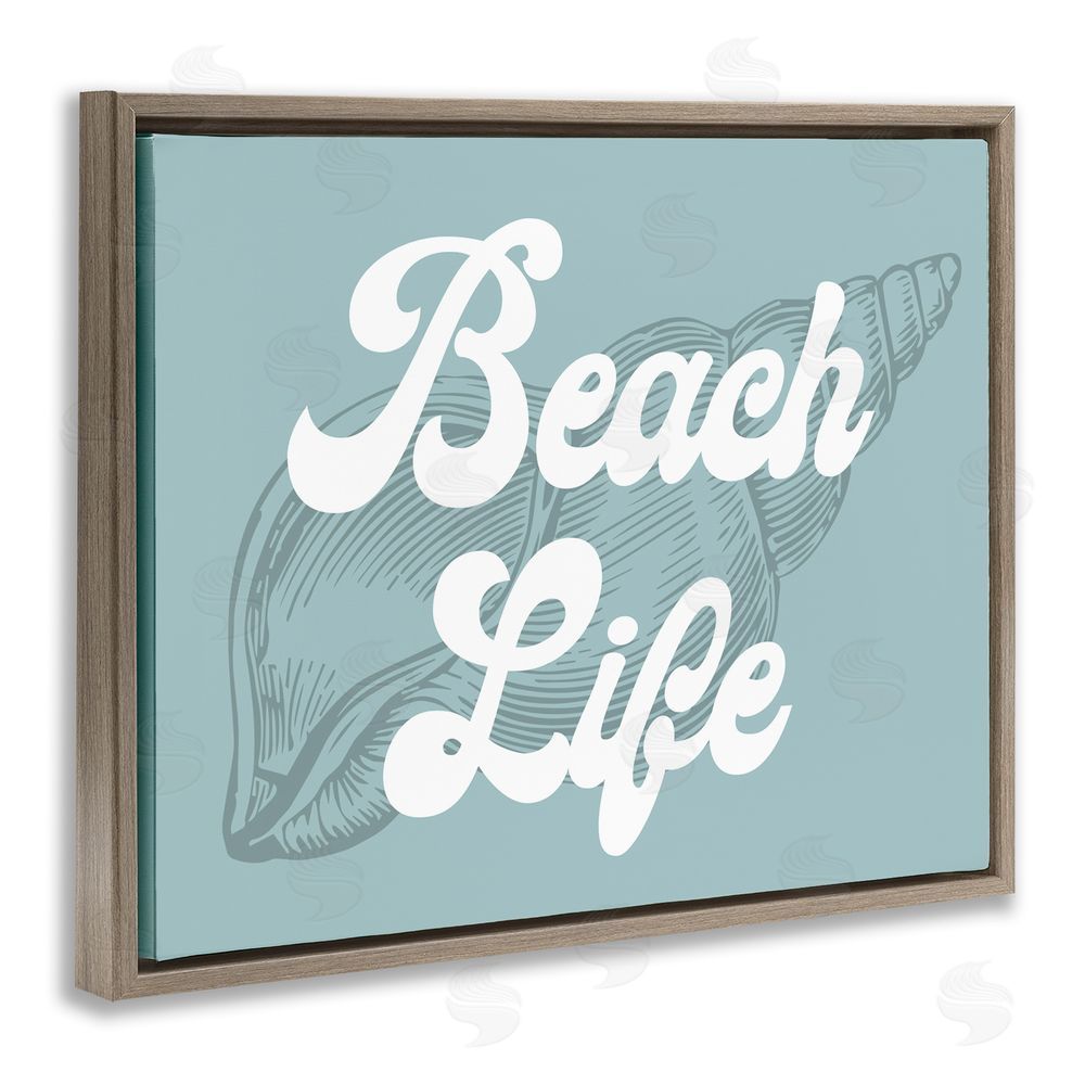 Stupell Studio Beach Life Retro Shell Brown Floating Frame Canvas Wall Art Print