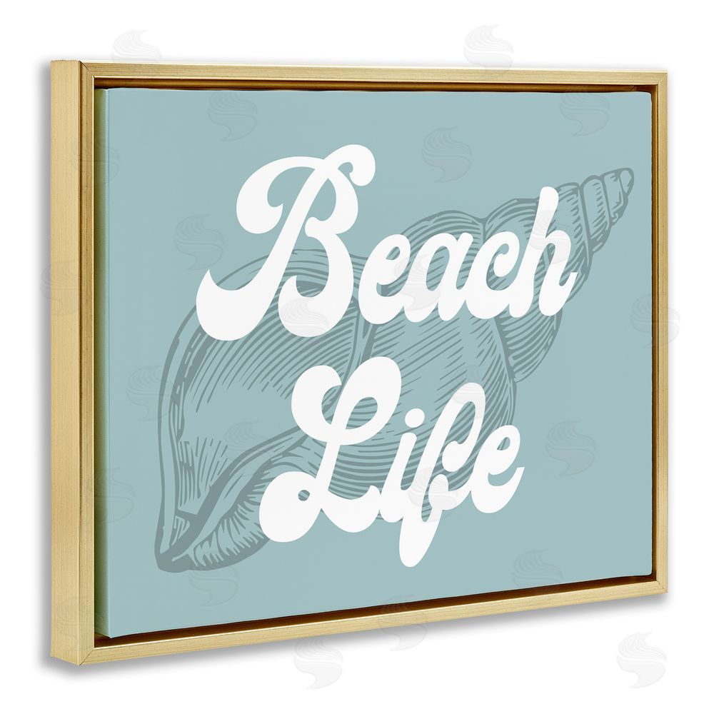 Stupell Studio Beach Life Retro Shell Gold Floating Frame Canvas Wall Art Print