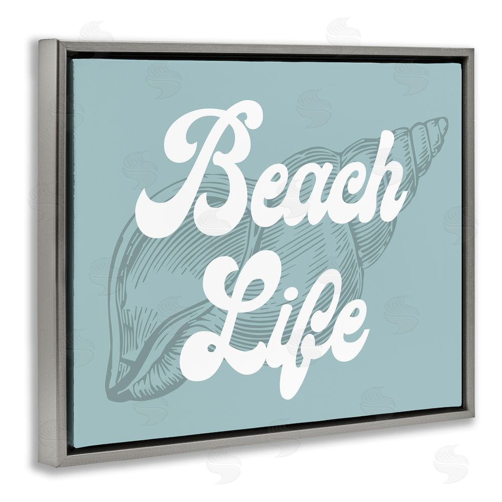 Stupell Studio Beach Life Retro Shell Grey Floating Frame Canvas Wall Art Print