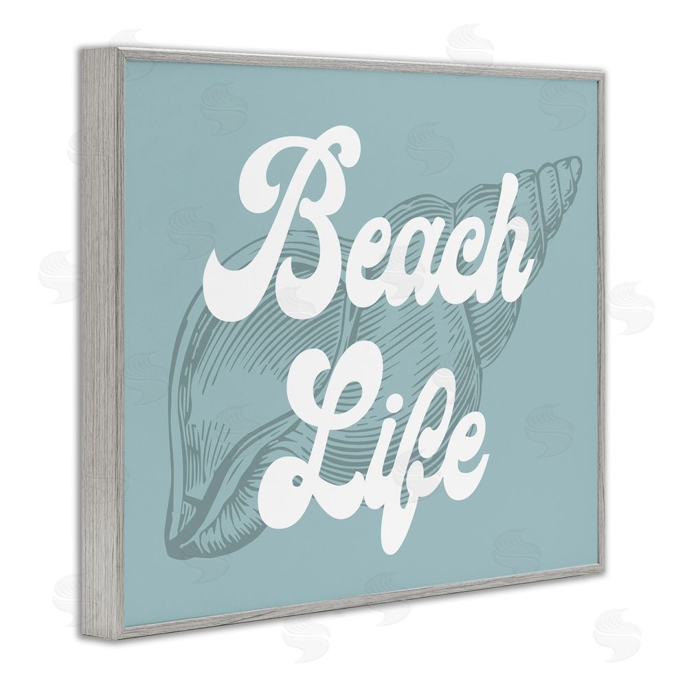 Stupell Studio Beach Life Retro Shell Gray Framed Giclee Wall Art Print