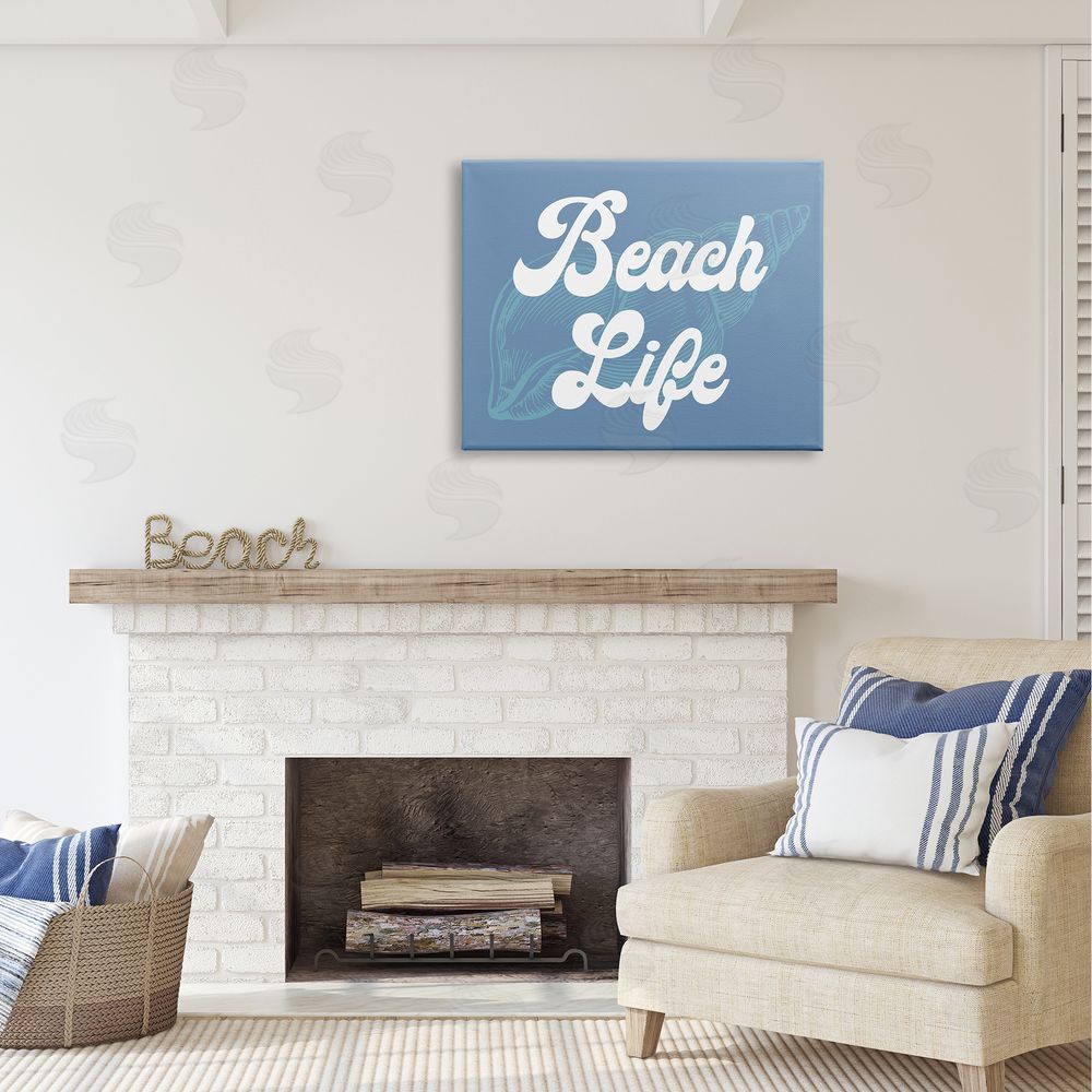 Stupell Studio Retro Beach Life Phrase Canvas Wall Art Print in Room