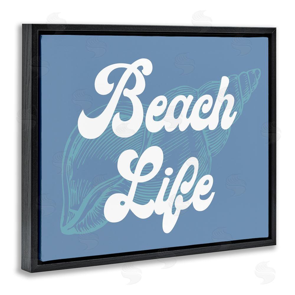 Stupell Studio Retro Beach Life Phrase Black Floating Frame Canvas Wall Art Print