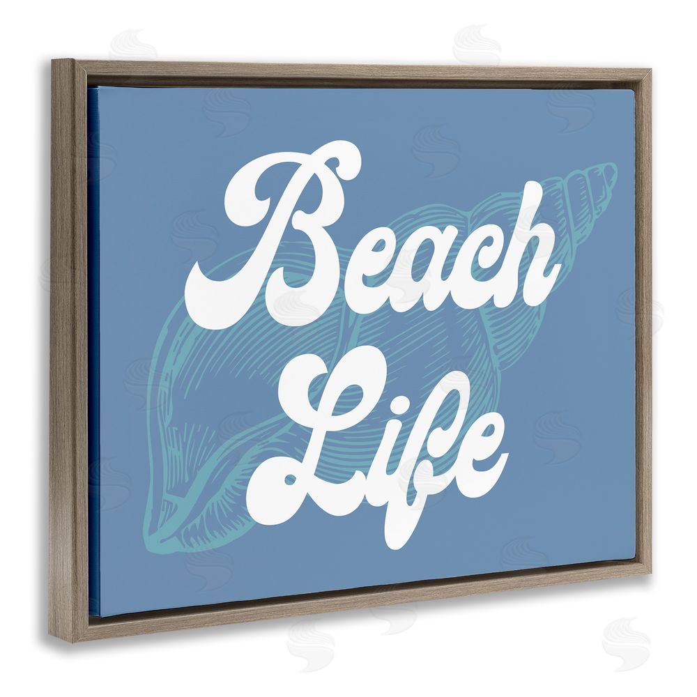Stupell Studio Retro Beach Life Phrase Brown Floating Frame Canvas Wall Art Print