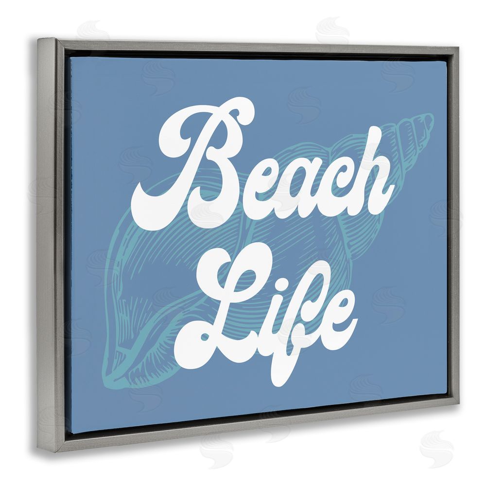 Stupell Studio Retro Beach Life Phrase Grey Floating Frame Canvas Wall Art Print