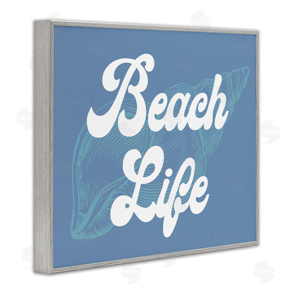 Stupell Studio Retro Beach Life Phrase Gray Framed Giclee Wall Art Print