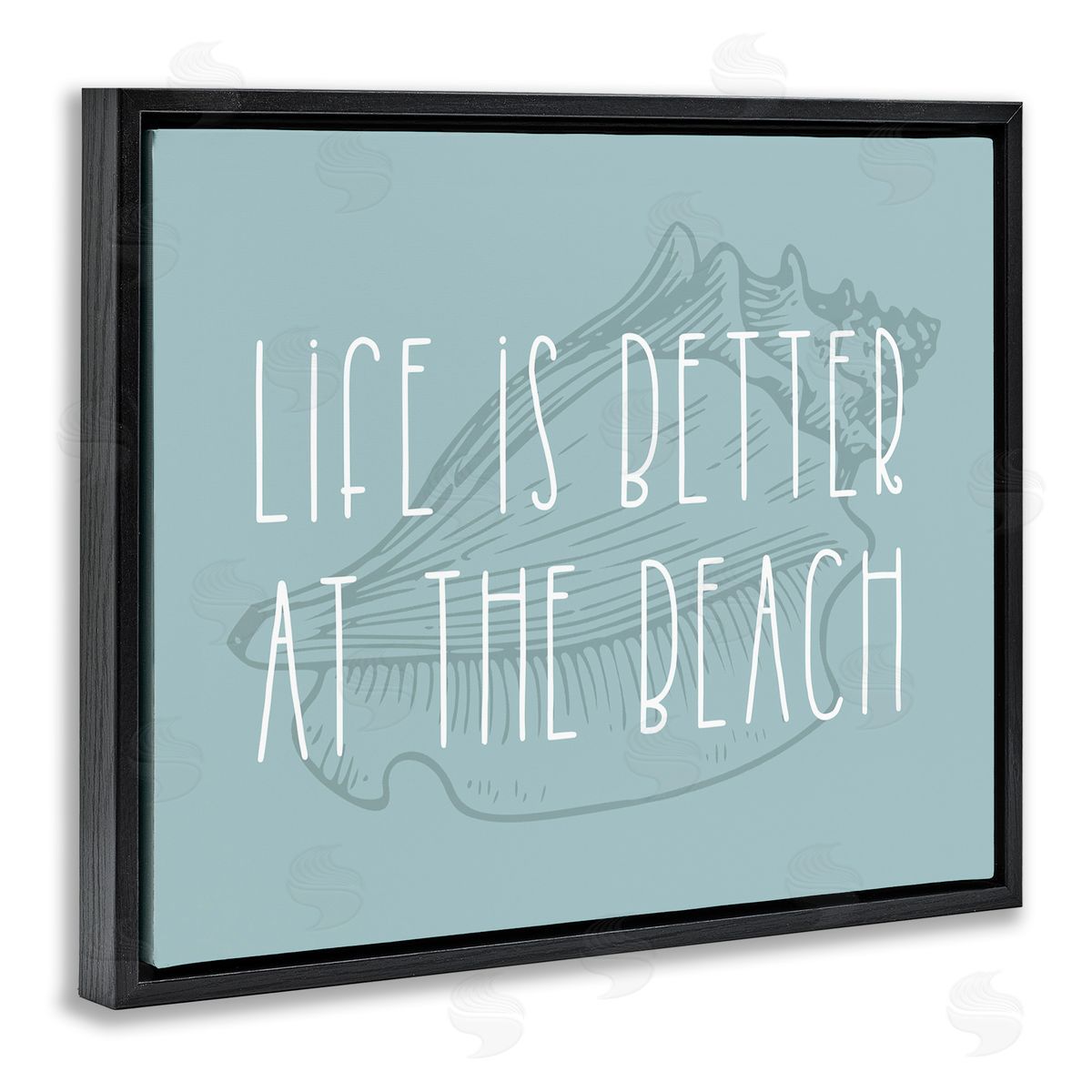 Better at Beach with Shell Black Floating Frame Canvas Wall Art, Home Decor by Stupell Studio