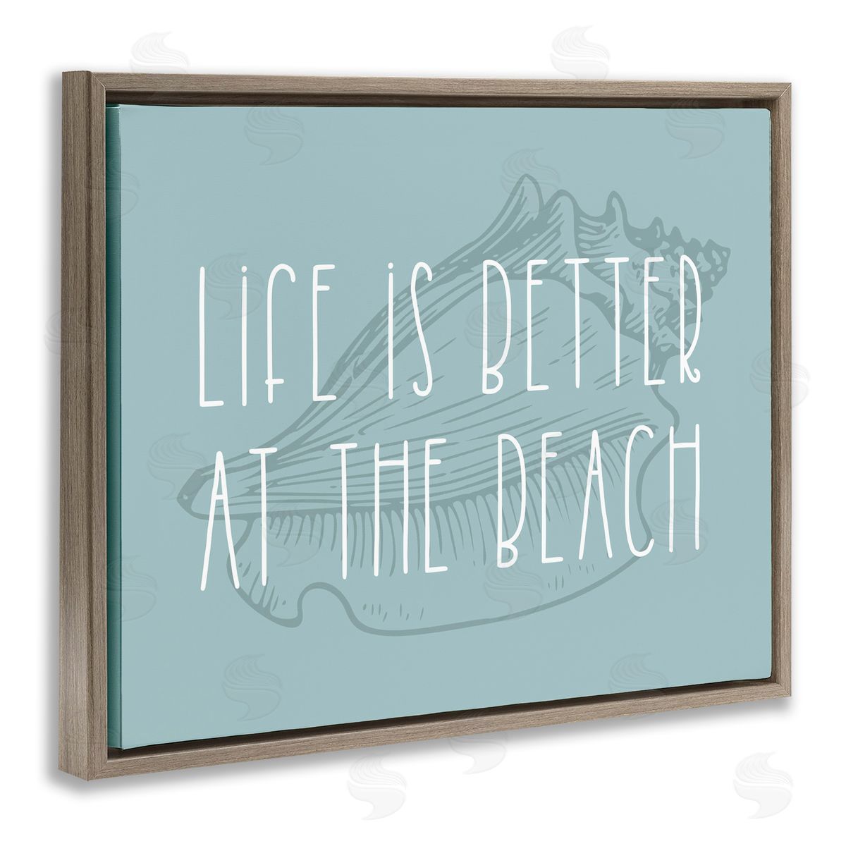 Better at Beach with Shell Brown Floating Frame Canvas Wall Art, Home Decor by Stupell Studio