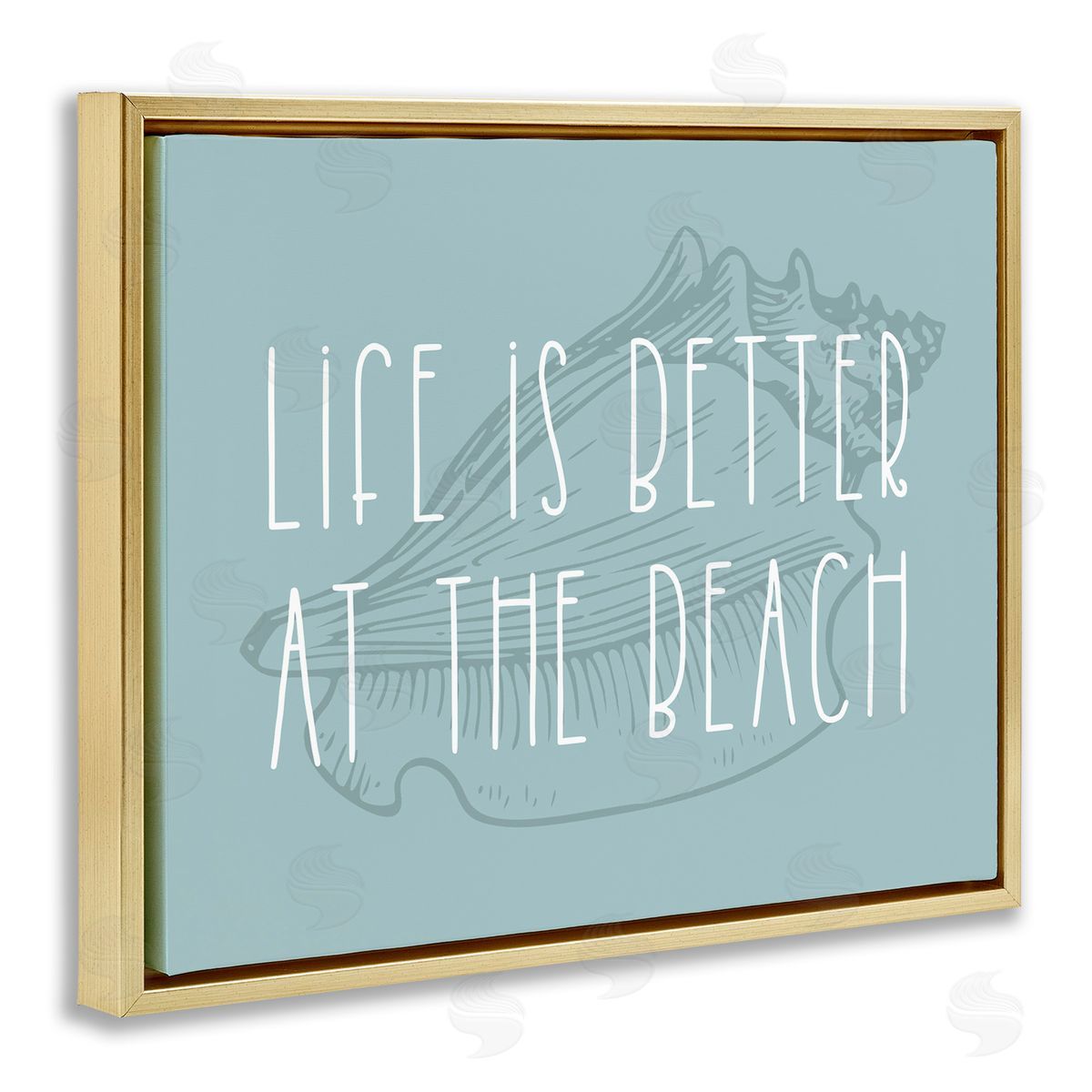 Better at Beach with Shell Gold Floating Frame Canvas Wall Art, Home Decor by Stupell Studio