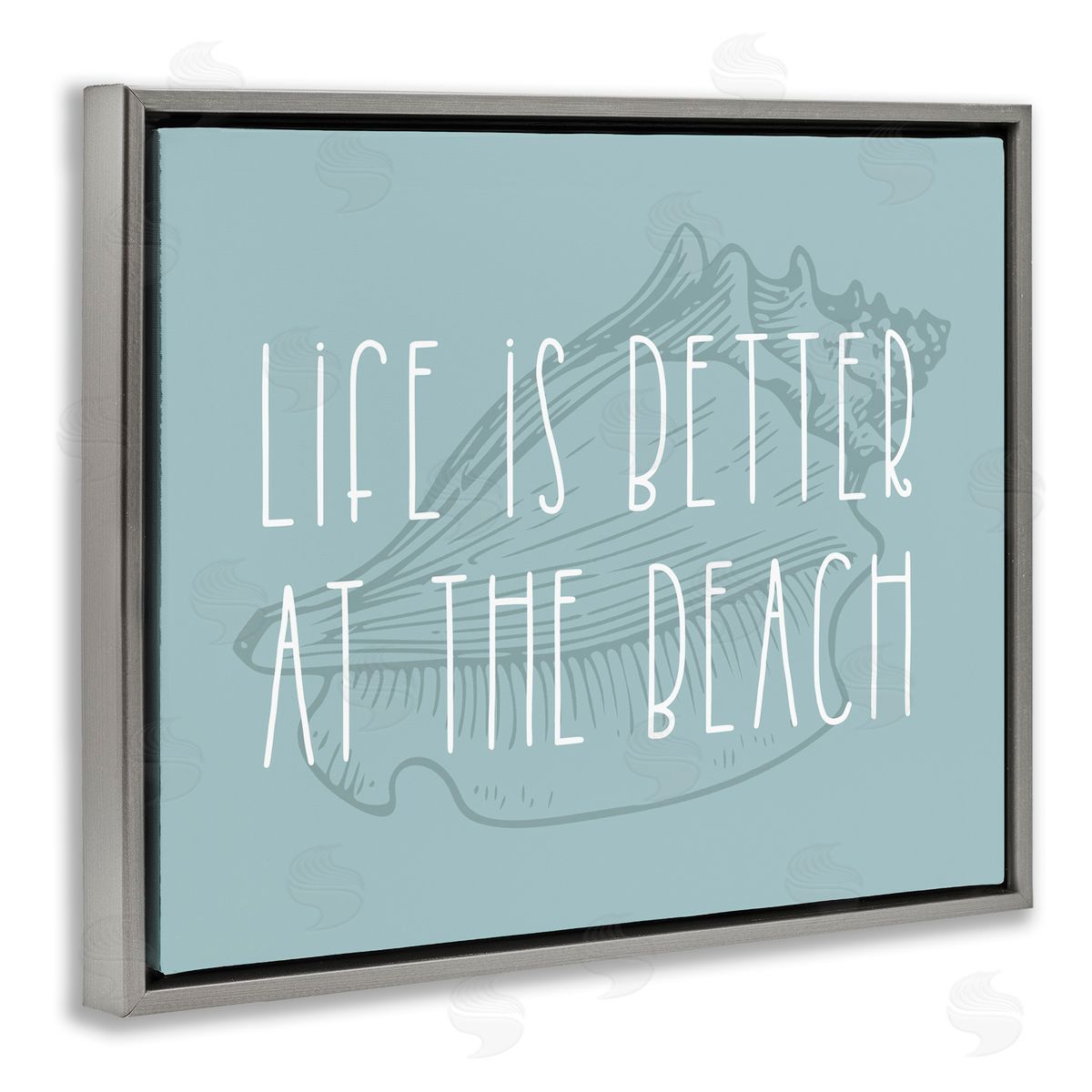 Better at Beach with Shell Grey Floating Frame Canvas Wall Art, Home Decor by Stupell Studio