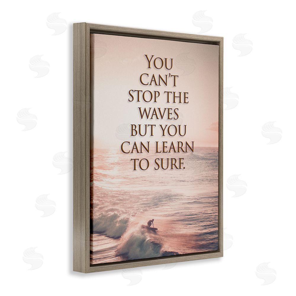 Steve Hunziker Motivational Learn to Surf Brown Floating Frame Canvas Wall Art Print