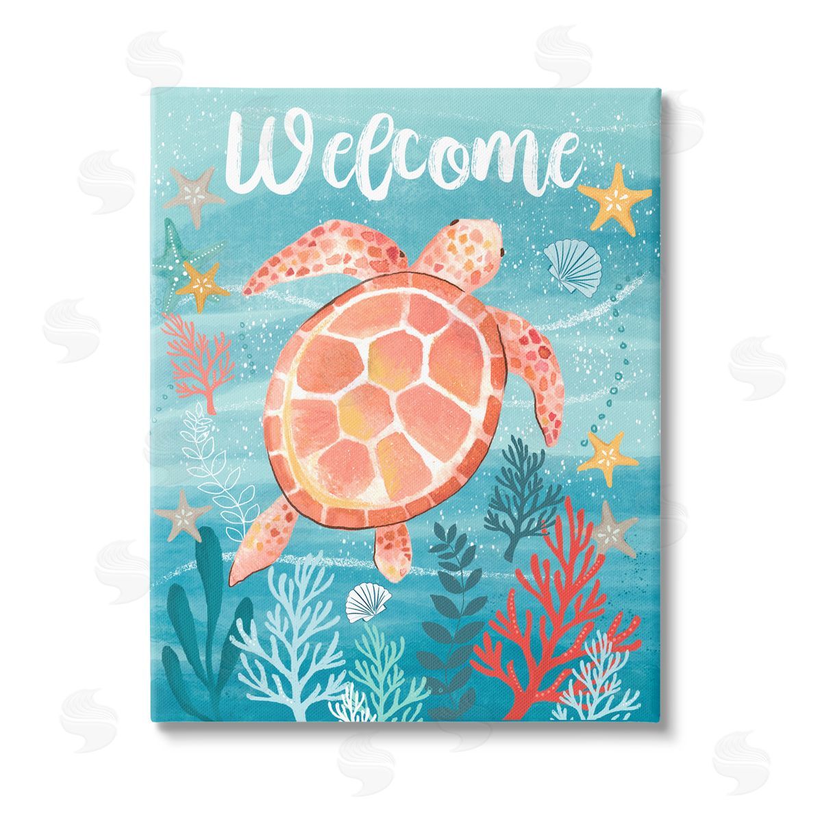 Sharon Lee Welcome Underwater Turtle Scene Stretched Canvas Wall Art Print
