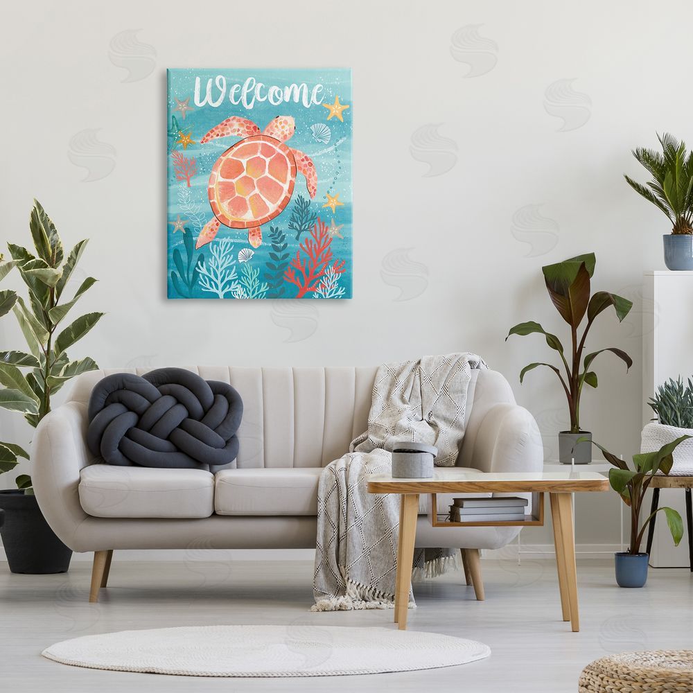 Sharon Lee Welcome Underwater Turtle Scene Canvas Wall Art Print in Room