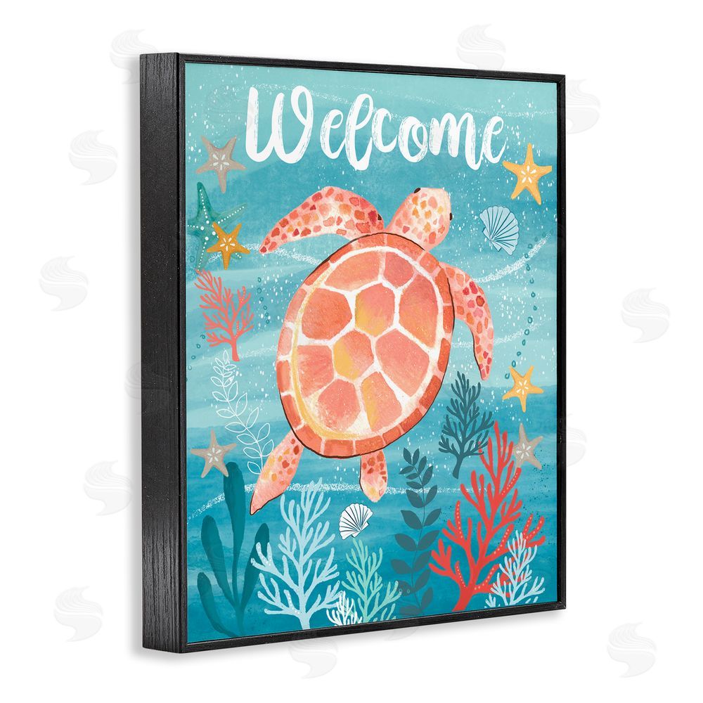 Sharon Lee Welcome Underwater Turtle Scene Black Framed Giclee Wall Art Print