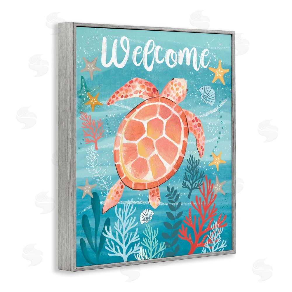 Sharon Lee Welcome Underwater Turtle Scene Gray Framed Giclee Wall Art Print