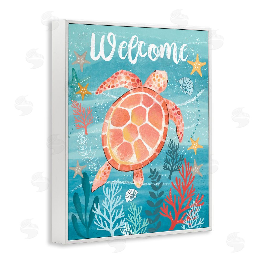 Sharon Lee Welcome Underwater Turtle Scene White Framed Giclee Wall Art Print