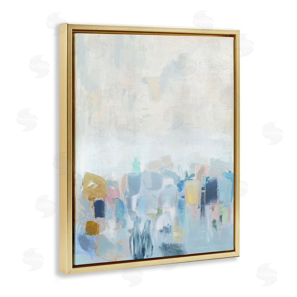 Rachel Springer Blue Abstract Landscape Gold Floating Frame Canvas Wall Art Print