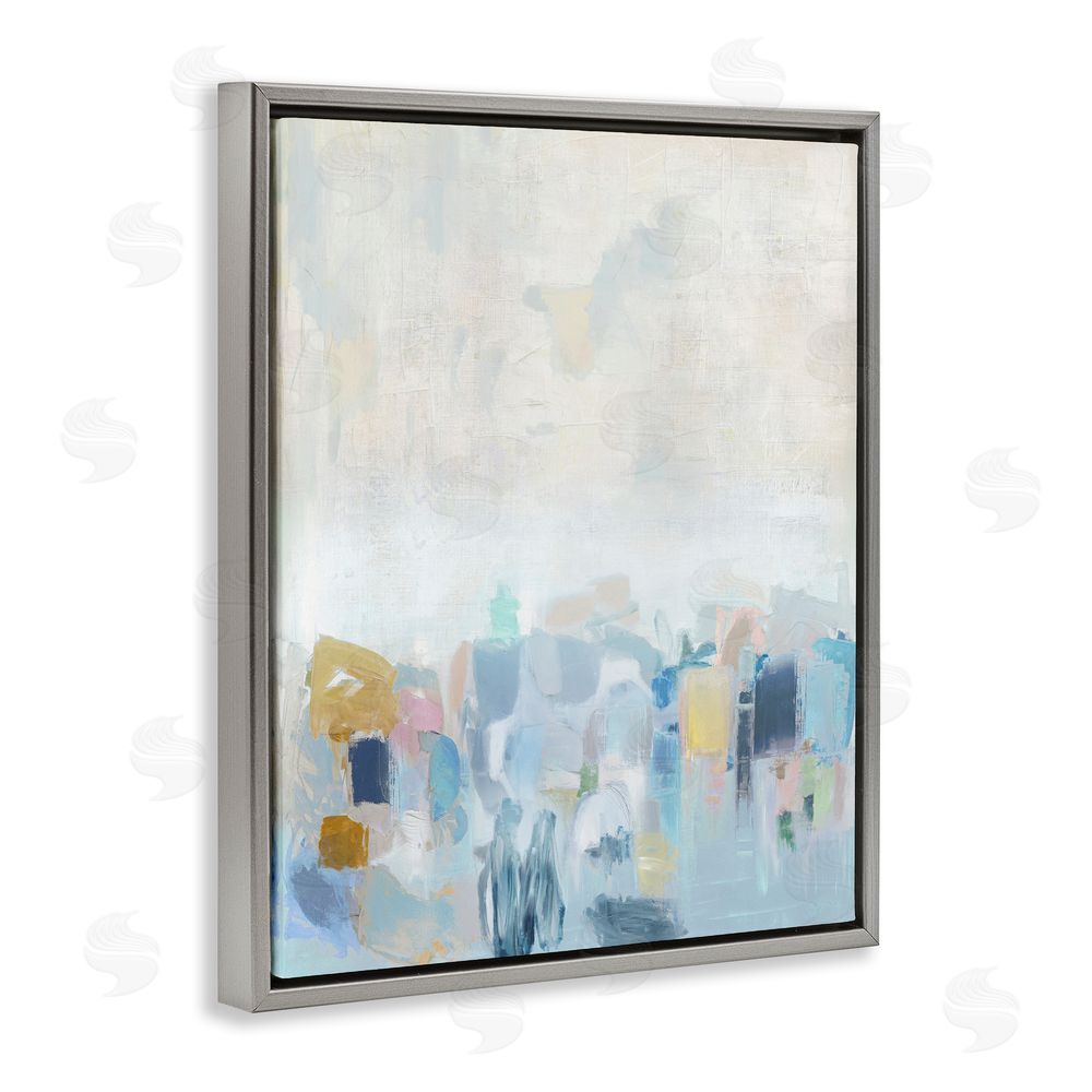 Rachel Springer Blue Abstract Landscape Grey Floating Frame Canvas Wall Art Print
