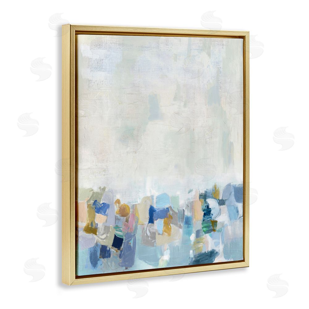 Rachel Springer Modern Blue Landscape Gold Floating Frame Canvas Wall Art Print