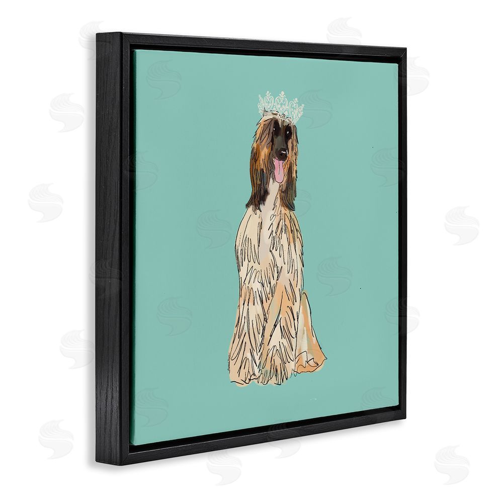 Amelia Noyes Afghan Hound with Crown Black Floating Frame Canvas Wall Art Print