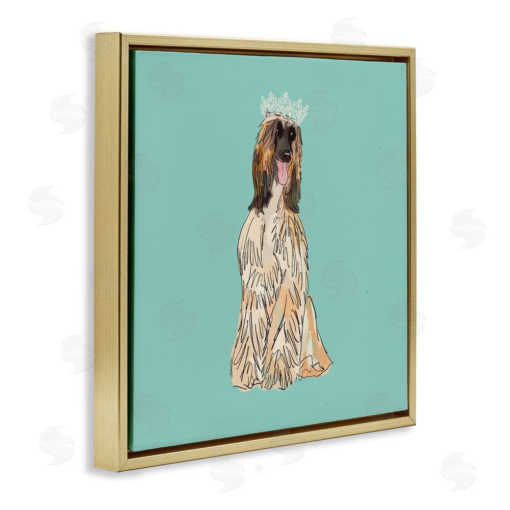 Amelia Noyes Afghan Hound with Crown Gold Floating Frame Canvas Wall Art Print