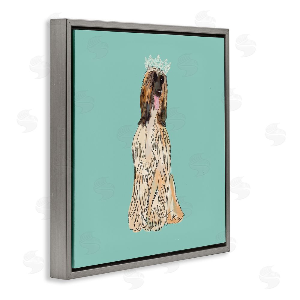 Amelia Noyes Afghan Hound with Crown Gray Floating Frame Canvas Wall Art Print