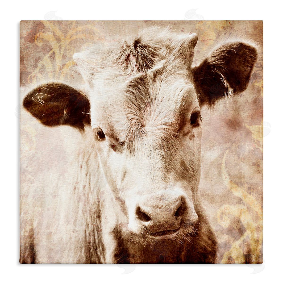 Graffitee Studios Abstract Sepia Cattle Stretched Canvas Wall Art Print