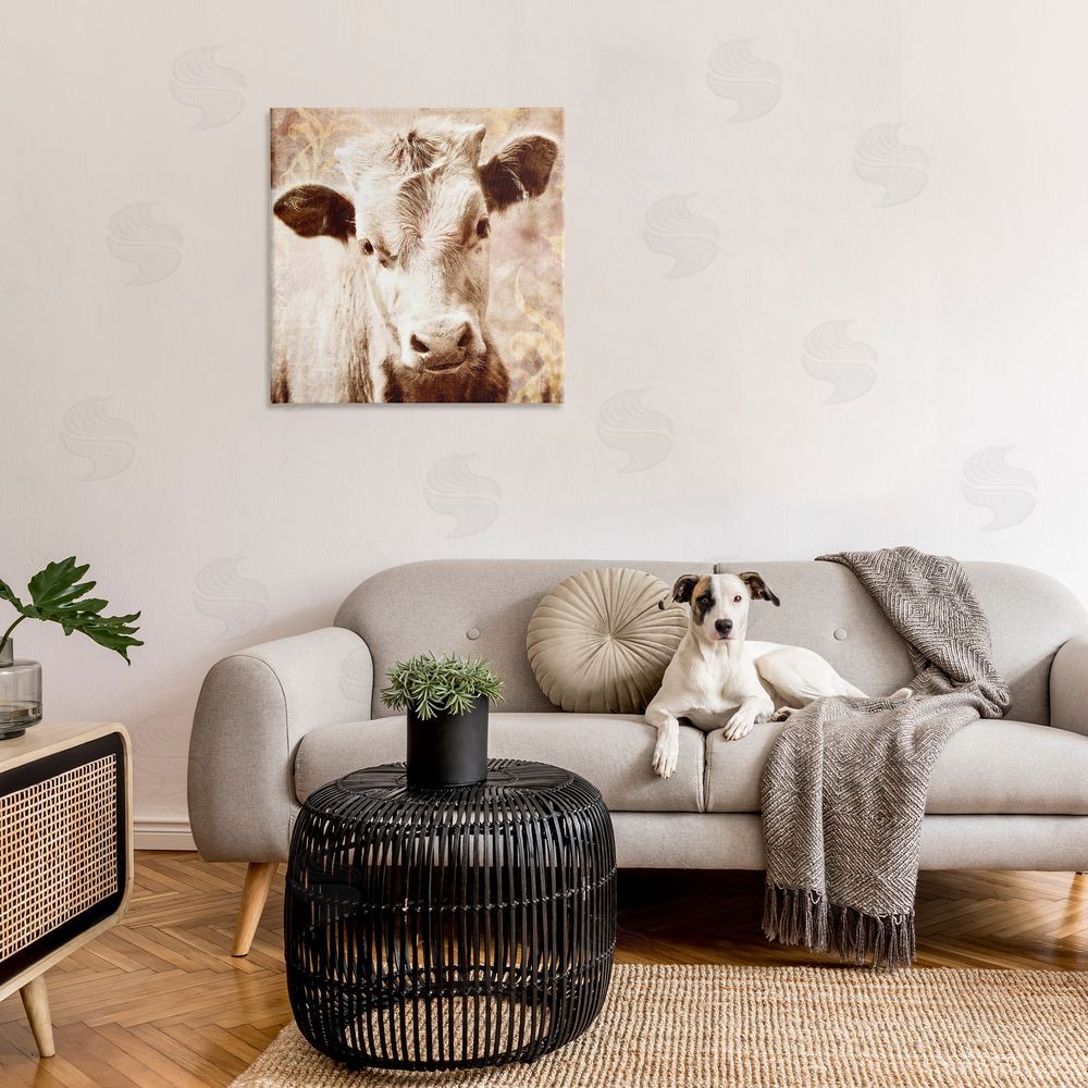 Graffitee Studios Abstract Sepia Cattle Canvas Wall Art in Room