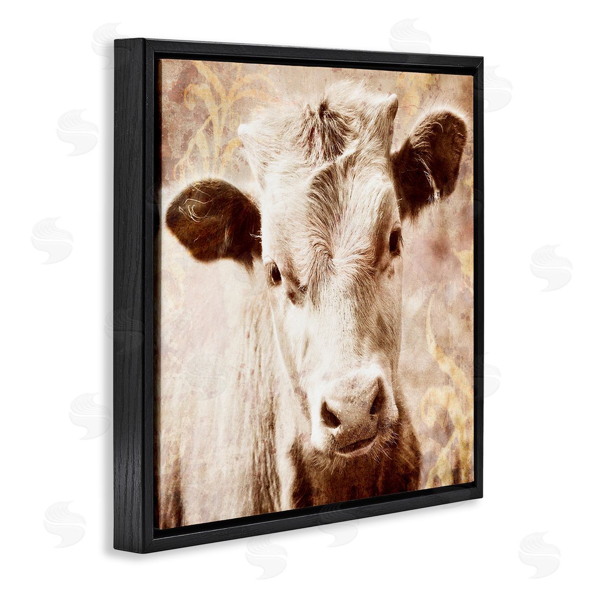 Graffitee Studios Abstract Sepia Cattle Black Floating Frame Canvas Wall Art Print