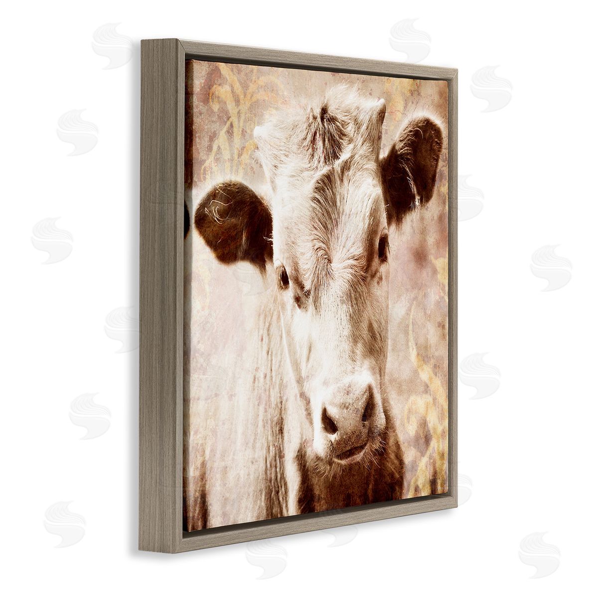 Graffitee Studios Abstract Sepia Cattle Brown Floating Frame Canvas Wall Art Print