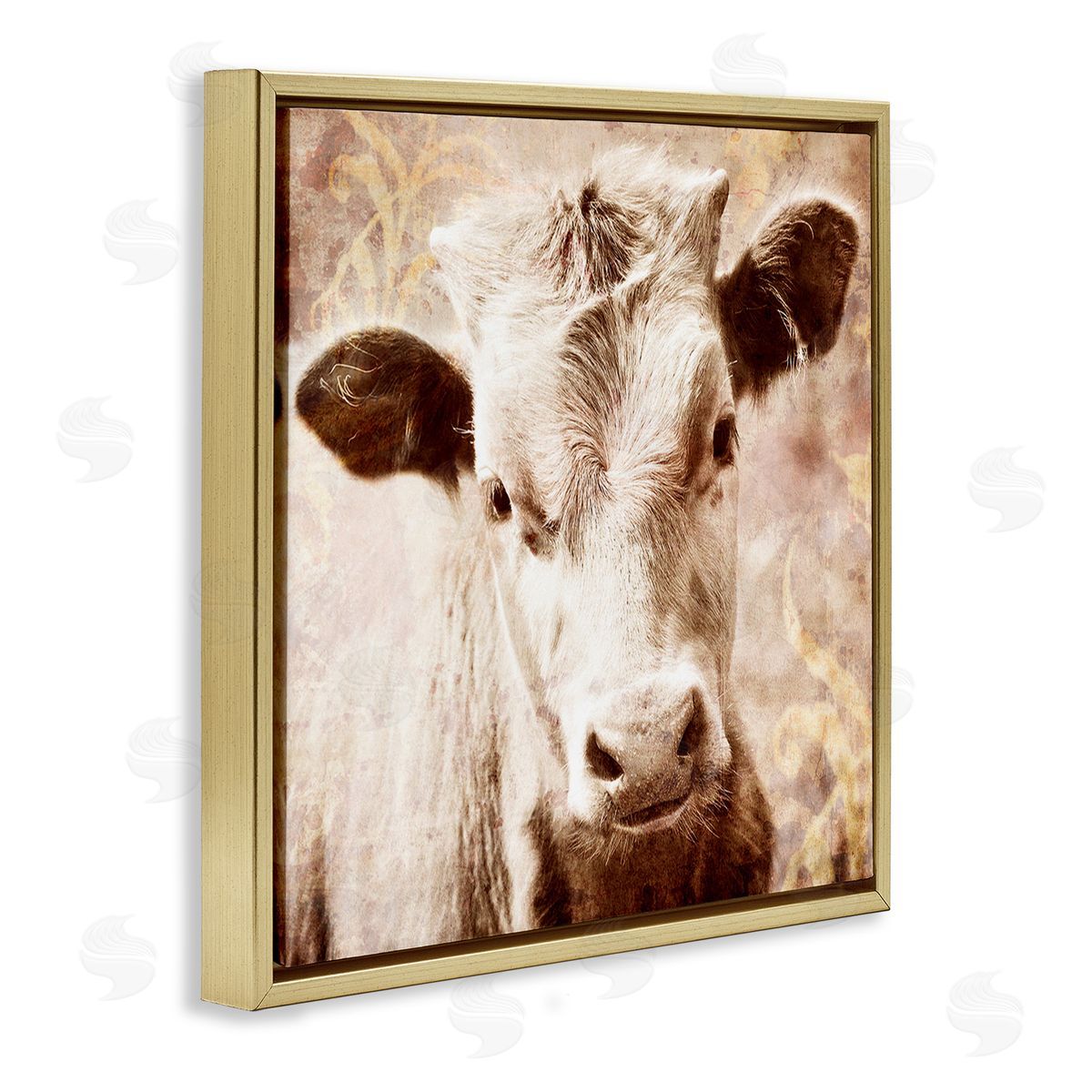 Graffitee Studios Abstract Sepia Cattle Gold Floating Frame Canvas Wall Art Print