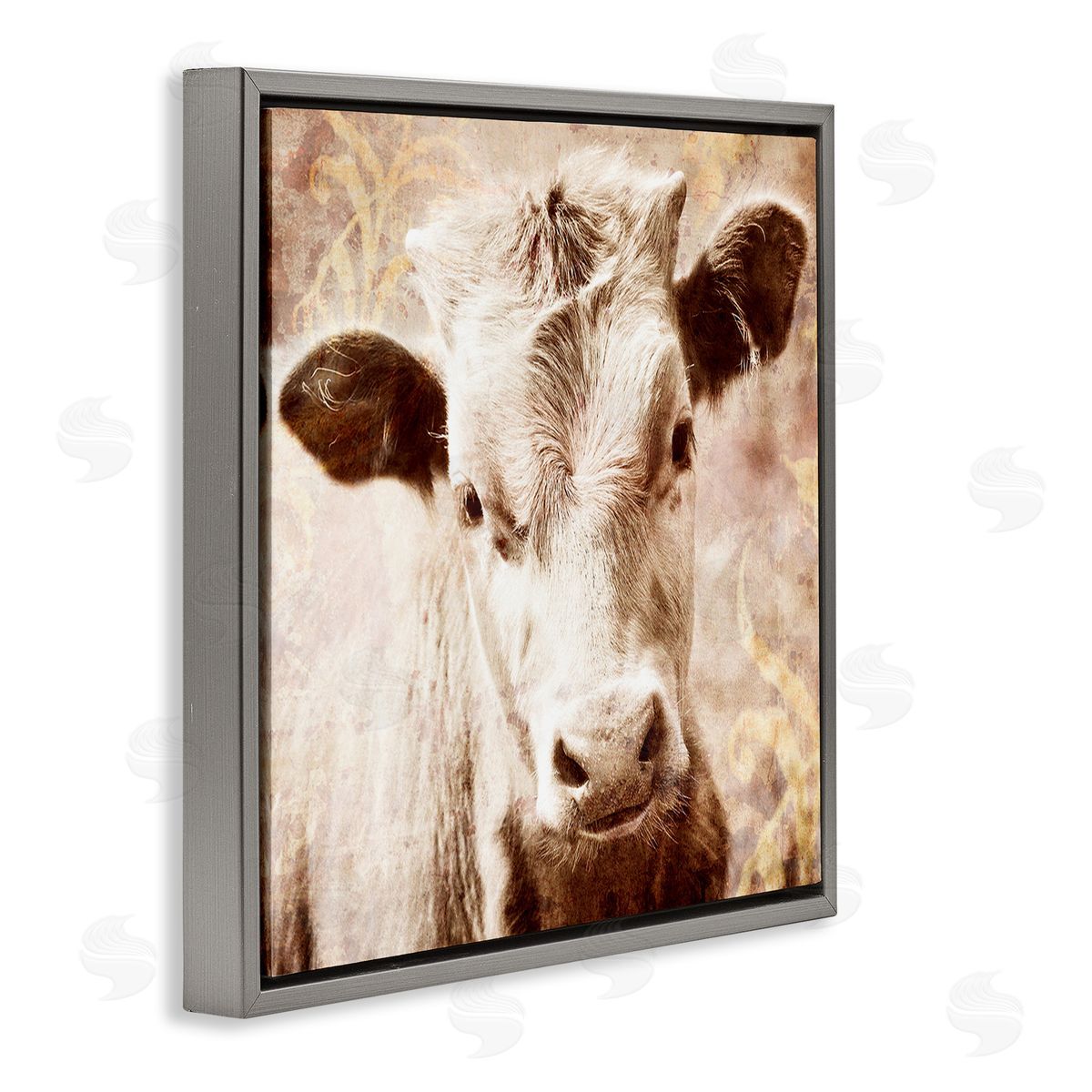Graffitee Studios Abstract Sepia Cattle Gray Floating Frame Canvas Wall Art Print