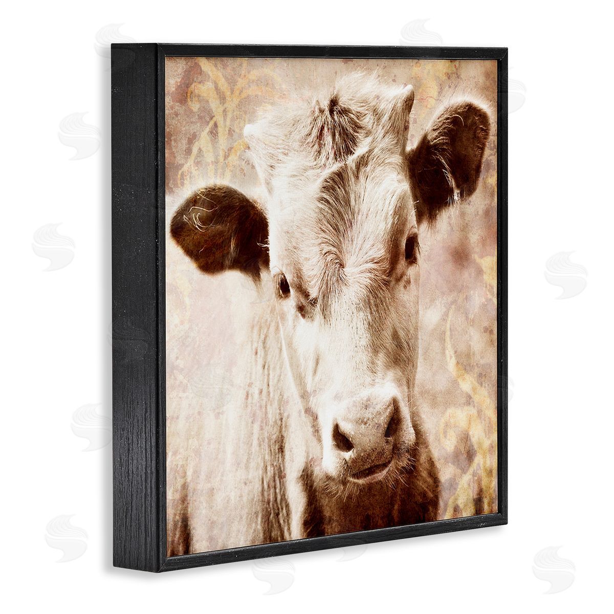 Graffitee Studios Abstract Sepia Cattle Black Framed Glicee Wall Art Print