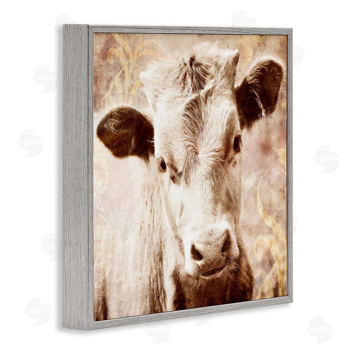 Graffitee Studios Abstract Sepia Cattle Gray Framed Glicee Wall Art Print