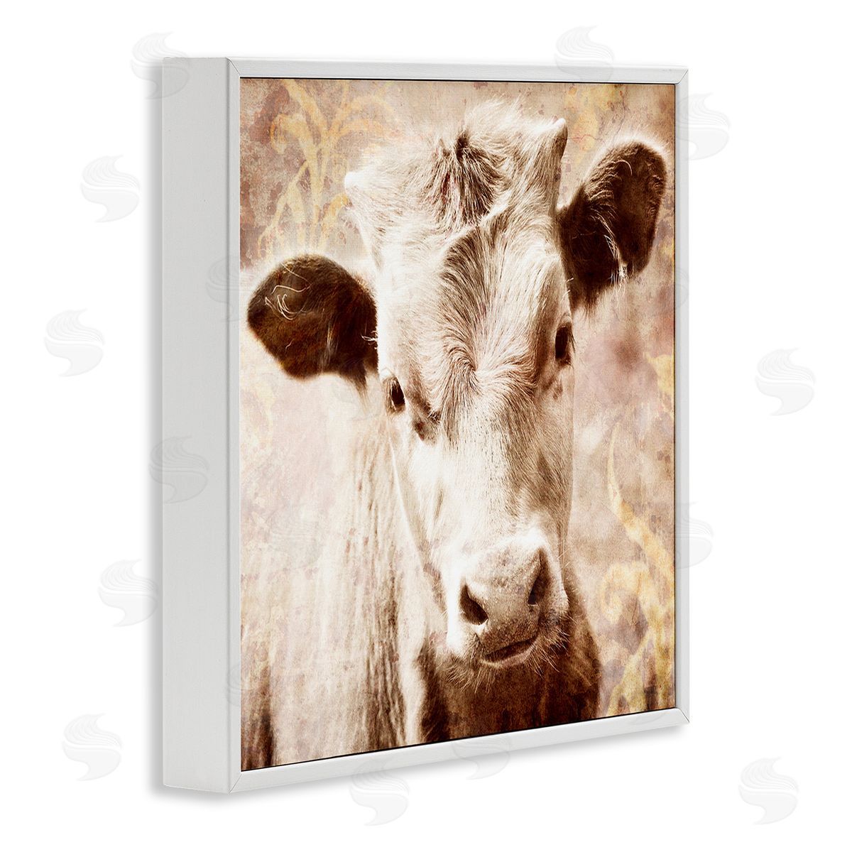 Graffitee Studios Abstract Sepia Cattle White Framed Glicee Wall Art Print
