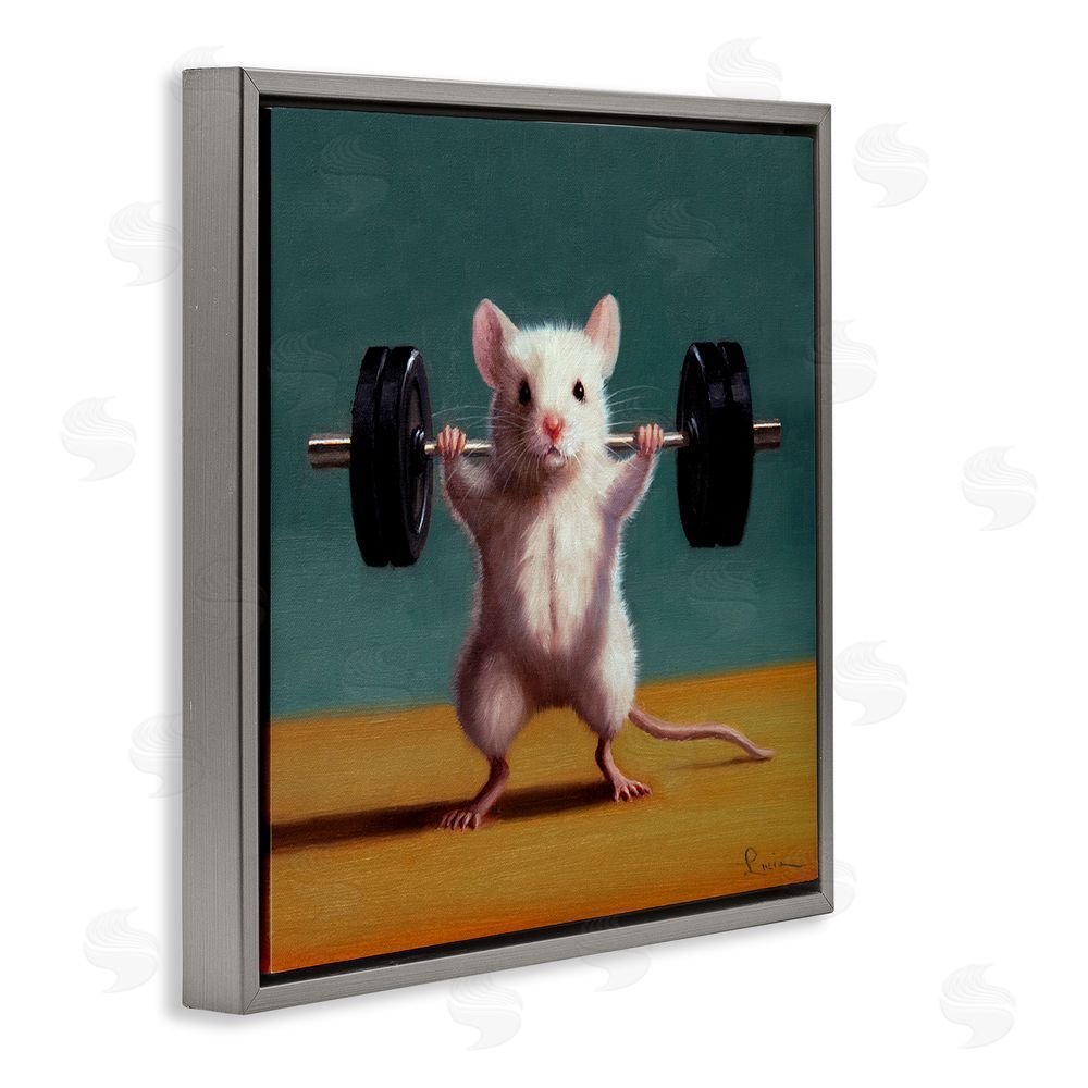 Lucia Heffernan Weight Lifting Mouse Gray Floating Frame Canvas Wall Art Print