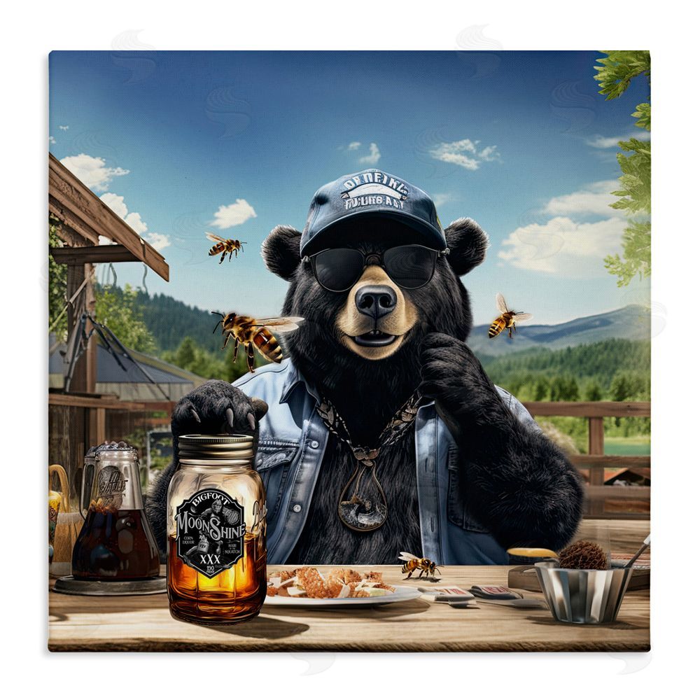 Jim Baldwin Bear at Rustic Campsite Stretched Canvas Wall Art Print