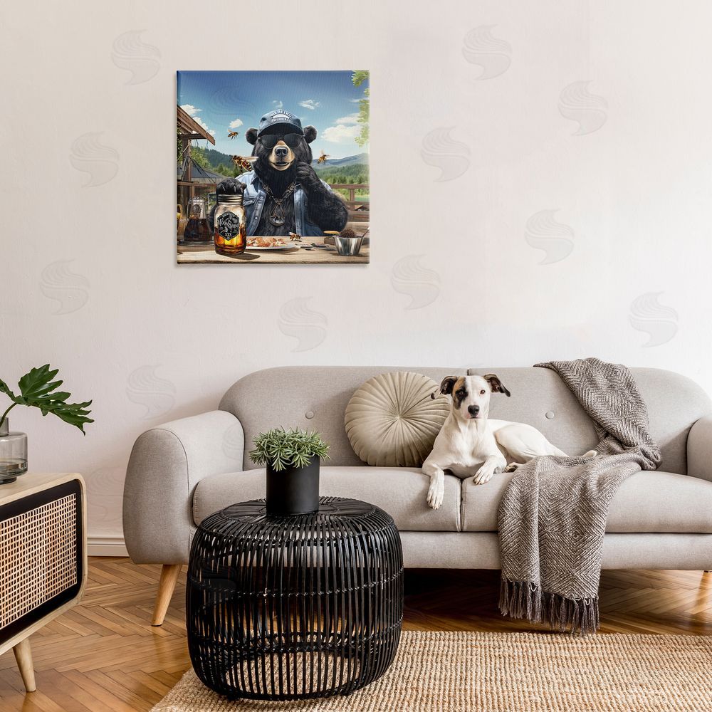 Jim Baldwin Bear at Rustic Campsite Canvas Wall Art in Room